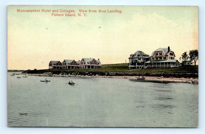 Postcard NY Fishers Island Munnatawket Hotel & Cottages View Boat Landing R69