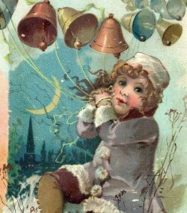 1880s-90s Christmas Lion Coffee Woolson Spice Co. Child Moon Bells *D