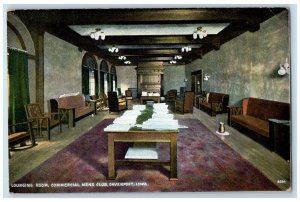 1908 Lounging Room Commercial Mens Club Davenport Iowa IA Antique Postcard 