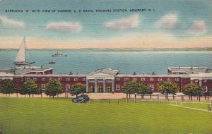 Postcard Barracks B With View Harbor Naval Training Station Newport RI