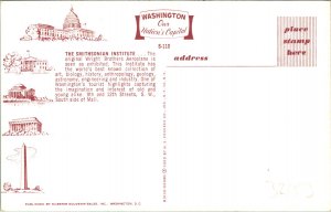 Washington DC Smithsonian Wright Brothers Aeroplane Postcard Unused (32153)