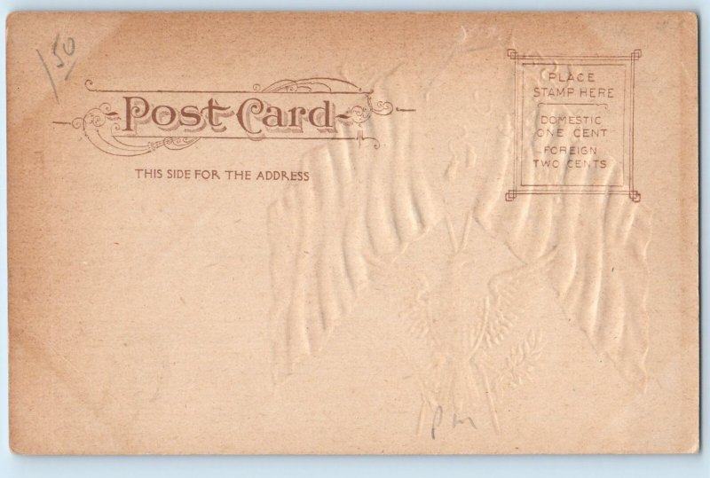 United States Postcard American and Mexican Flag Eagle Embossed c1905