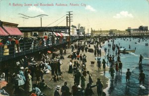 1909 A Bathing Scene and Boardwalk, Atlantic City Vintage Postcard