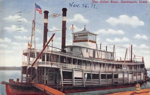 Steamer Helen Blair Davenport Iowa 1911 postcard