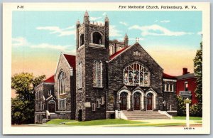 Vtg Parkersburg West Virginia WV First Methodist Church 1930s View Postcard