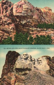 Vintage Postcard 1930's Mount Rushmore Black Hills South Dakota SD Before After