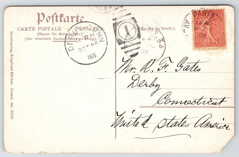 Gruss Aus Hessen Germany~Young Pair Closeup~Stand Behind Rustic Footbridge? 1905