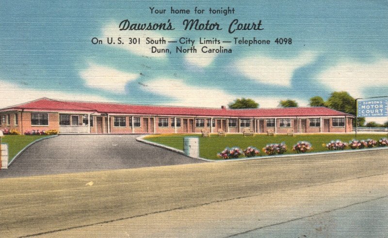 Vintage Postcard 1951 Dawson's Motor Court South City Limits Dunn North Carolina