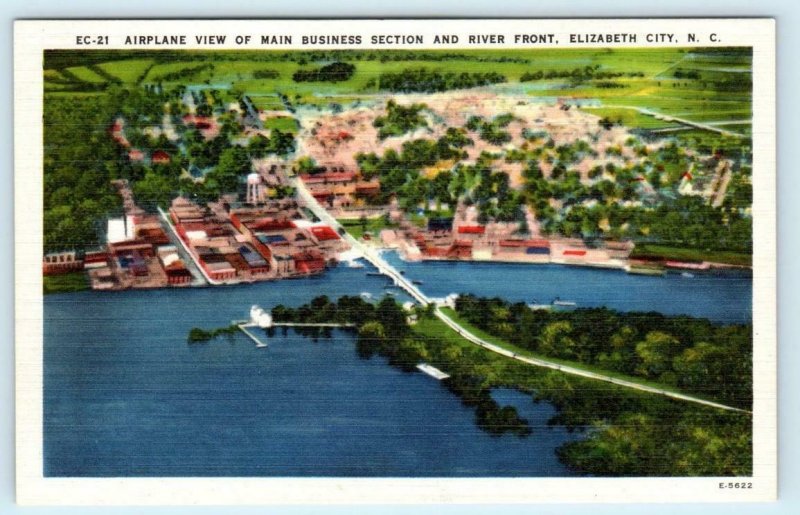 3 Postcards ELIZABETH CITY, North Carolina SC ~ BUSINESS SECTION & BRIDGE 1940s 