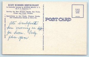 MYRTLE BEACH, South Carolina SC ~ Roadside KOZY KORNER RESTAURANT 1940s Postcard