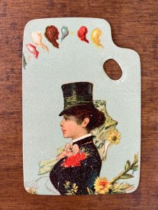 Artist Palette with Woman in Top Hat, Die-Cut, Bunnell's Victorian Trade Card T4