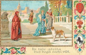 Meeting of Petrarch and Laura in Avignon vintage fine art postcard by Simonetti