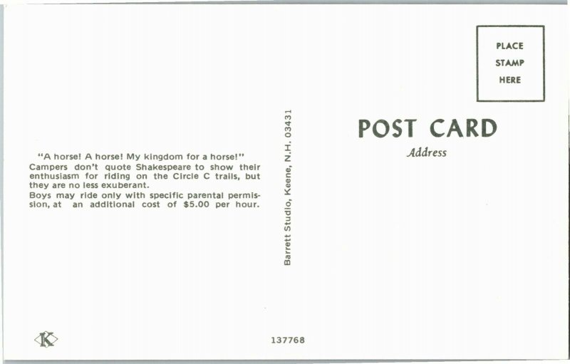 Riding the Trails on the Circle C, NH Vintage Postcard M39