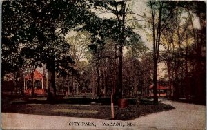 c1910 WABASH INDIANA CITY PARK GAZEBO BENCHES POSTCARD 39-1