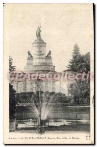 Old Postcard Chatellerault Gambetta Square Statue