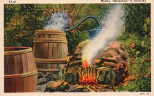 Vintage Postcard Making Moonshine Back In The Hills Mountain Dew Distilleries KY