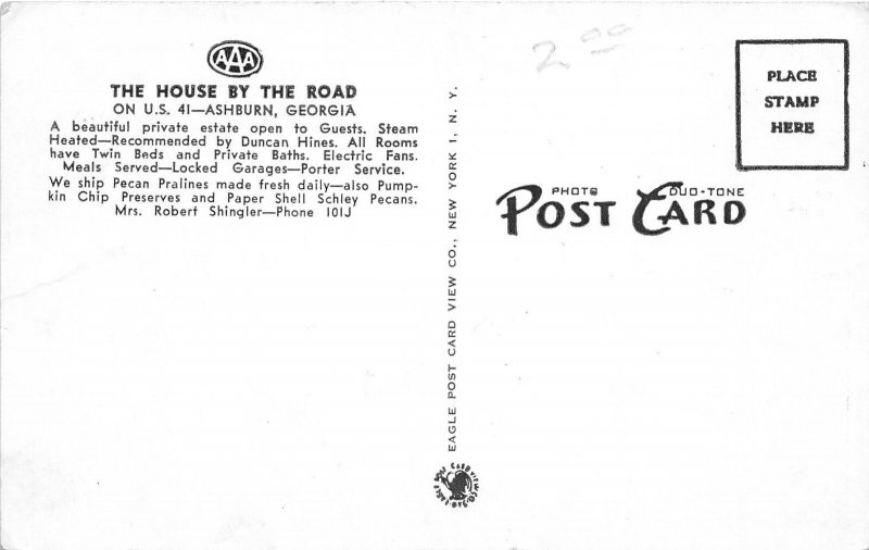 J53/ Ashburn Georgia Postcard c1940s The House By The Road Motel 49