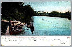 Postcard Providence RI c1906 Pawtuxet River from Rhodes Boat House Canoes