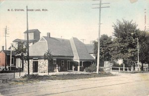 Grass Lake Michigan Railroad Station Exterior Antique Postcard KK1908