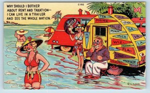 RAY WALTERS COMIC Linen Postcard  Why Should I Bother About Rent? c1930s