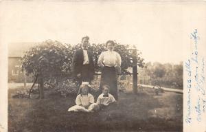 Kewanee Illinois~Arthur Cotton with Wife & Children in Yard~Portrait~c1910 RPPC