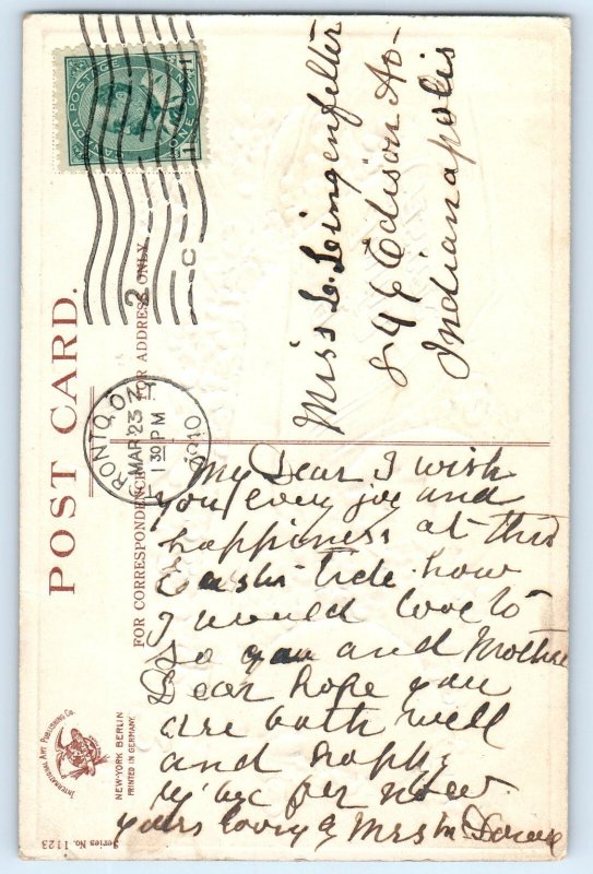 1910 Easter Hatched Egg Chick Blue Flowers Clapsaddle Toronto Canada Postcard