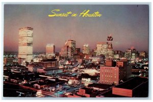 c1960 Skyline Sunset Looking Northwest Exterior Building Houston Texas Postcard