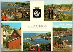 VINTAGE POSTCARD CONTINENTAL SIZE (5) MINI-VIEWS OF CITY OF KRAGERO NORWAY 1963