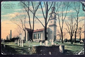 Vintage Postcard 1912 Old St.John's Church, Broad & 25th Sts. Richmond VA
