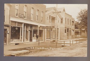 Plymouth OHIO RPPC 1910 MAIN STREET STORES nr Mansfield Willard Shelby #3