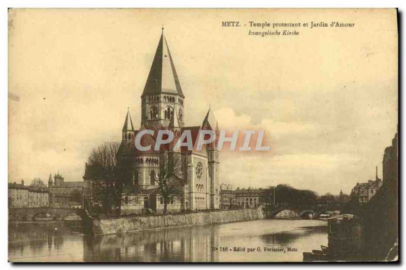 Postcard Old Religion prostestante Metz Protestant church and garden & # 39amour