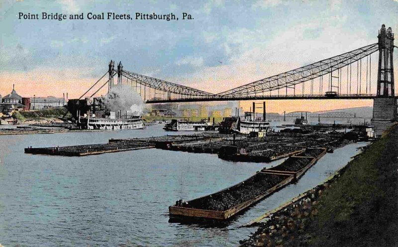 Point Bridge Steamer Coal Barges Pittsburgh Pennsylvania 1910c postcard