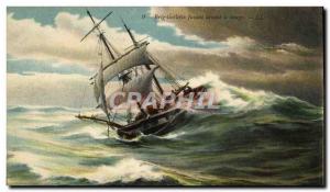 Old Postcard Boat Sailboat Brig schooner fleeing time