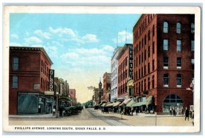 1929 Phillips Avenue Looking South Shops Cars Sioux Falls South Dakota Postcard