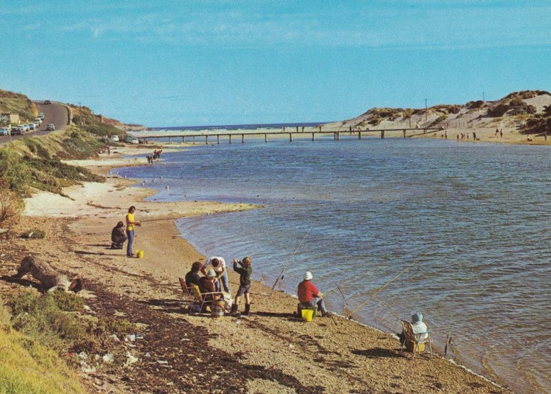 Weekend Fishing at Onkaparinga River Mouth Australia Postcard