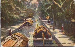 Ceylon Sri Lanka Negombo Canal and Padda Boats Ceylon Postcard C134