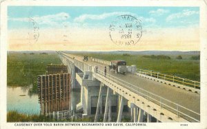 Postcard California Sacramento Davis Causeway Yolo Basin autos Mc Dougal 23-1986