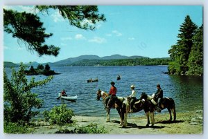 1967 Adirondack Mountains New York Postcard Word Of Life Ranch Island Inn Scenic