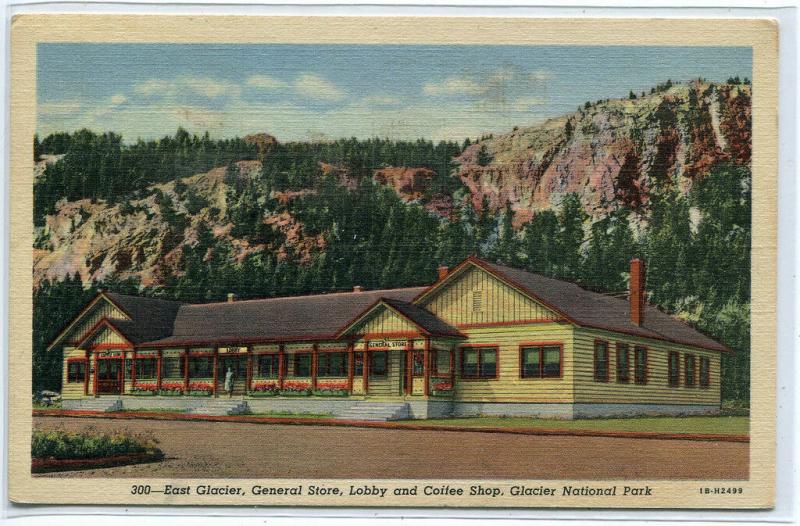 East Glacier General Store Coffee Shop Glacier National Park linen postcard