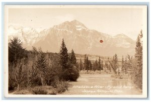 c1930's Athabasca River Pyramid Range Jasper National Park RPPC Photo Postcard