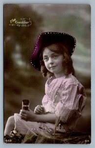 GAMBLING ADVERTISING ANTIQUE REAL PHOTO POSTCARD RPPC GAMBLER GIRL