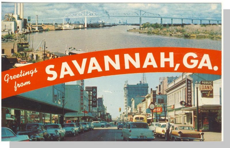 Striking Savannah, Georgia/GA Postcard, Downtown, Woolworths/Norwood's, ...