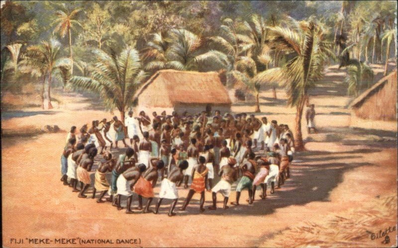 Fiji Meke-Meke National Dance c1910 TUCK Oilette Postcard