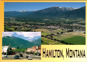 Hamilton, MT Montana  STREET SCENE & AERIAL VIEW  Ravalli County   4X6 Postcard