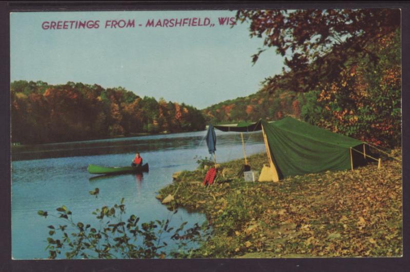 Greetings From Marshfield,WI Lake,Camp Scene BIN