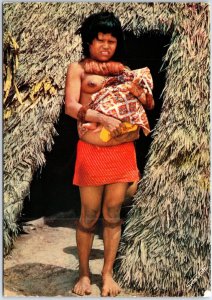 VINTAGE CONTINENTAL SIZED POSTCARD YAGUA MOTHER AND HER CHILD IQUITOS PERU 1973