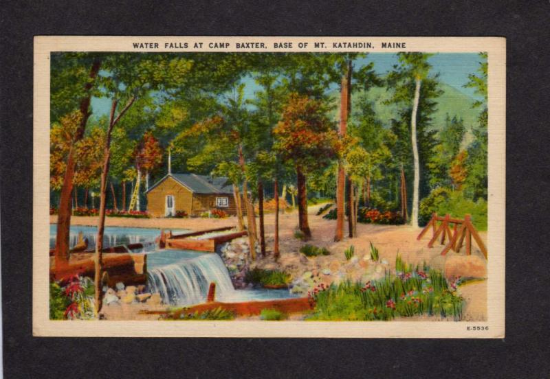 ME Water Falls Camp Baxter State Park Mt Mount Katahdin Maine Linen Postcard