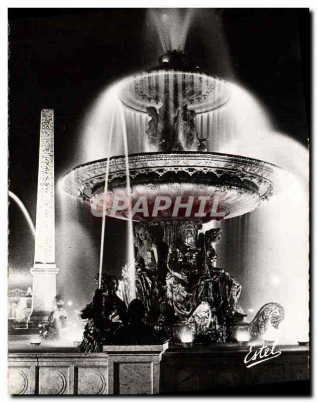 Modern Postcard Paris Night L & # 39Obelisque And The Fountains of the Place ...