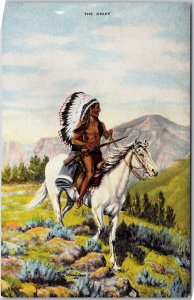 The Chief, Native American Cowboy Riding Horse, L.H. Larsen Art,Vintage Postcard