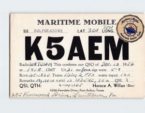 Postcard K5AEM, Maritime Mobile, Port Arthur, Texas